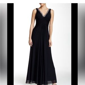 MARINA Black Maxi Dress with Silver Accents Size 4